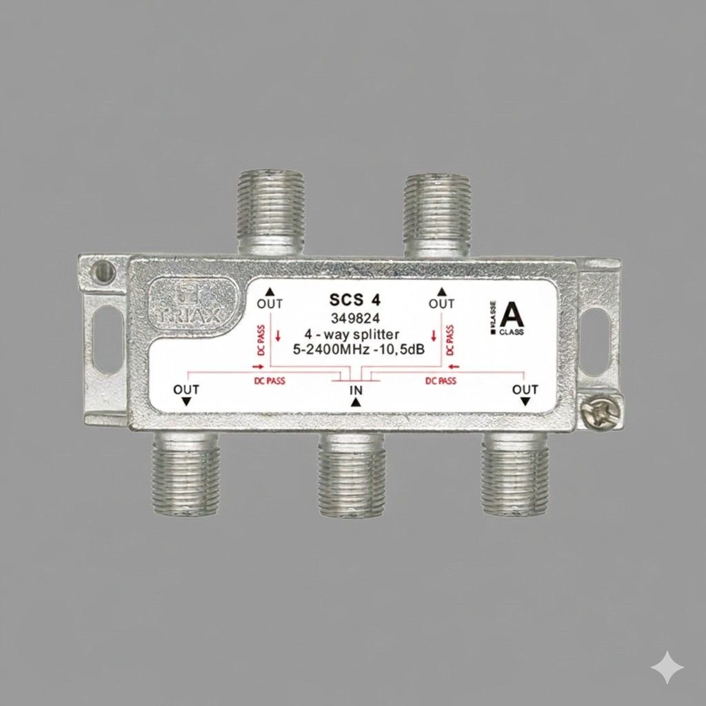 4 Way Splitter 5-2400 Mhz, Through Power Outputs to Input