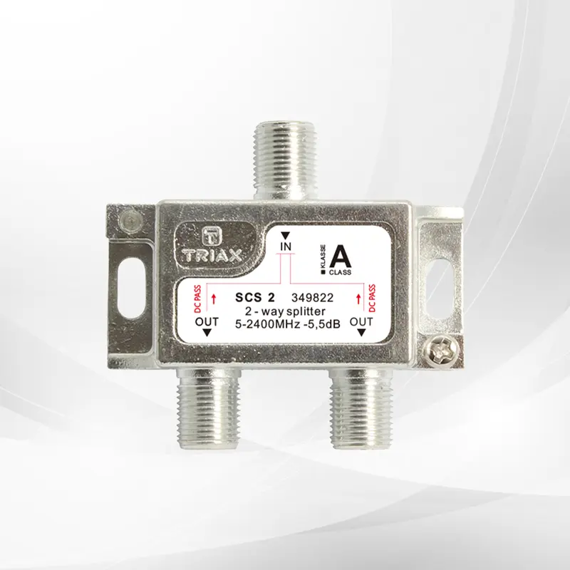 TRIAX 2 Way Splitter 5-2400 Mhz, Through Power Outputs to Input
